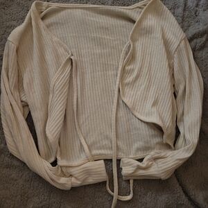 Cream Ribbed Women's Cardigan